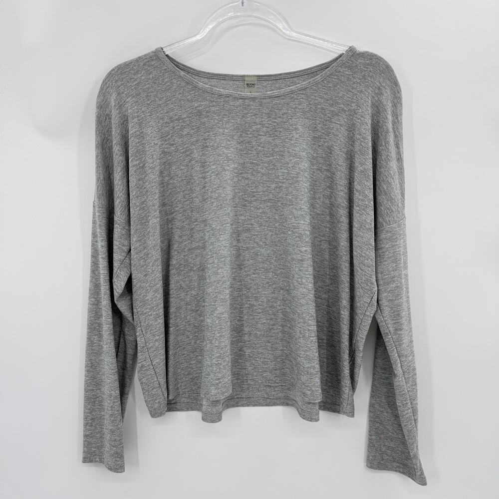 BEYOND YOGA Long Sleeve Featherweight Top Size L Relaxed Wide Neck Boxy Grey